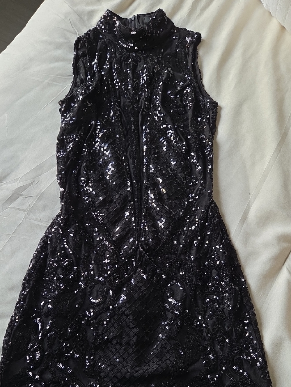 Banjul Black Sleeveless Sequin High-Neck Dress